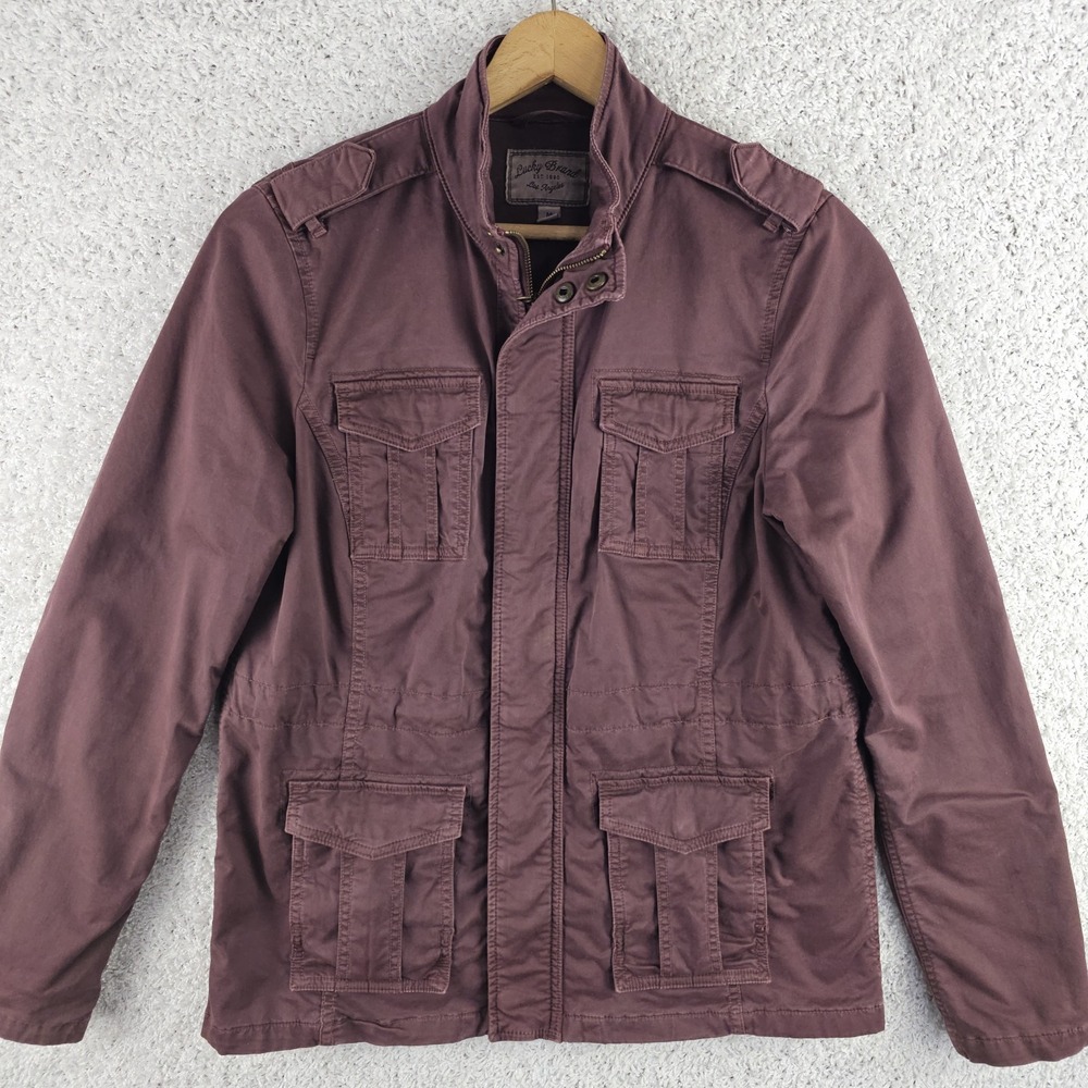 Lucky Brand Jacket Womens Medium Burgundy Pockets Stretch Military Streetwear